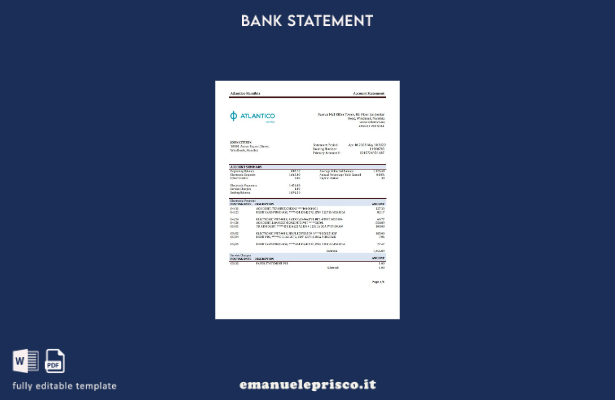 modello word di estratto conto bancario Namibia Atlantico in stile verificato